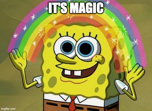 Spongebob gesturing a rainbow, suggesting metaprogramming with type hints is magic.