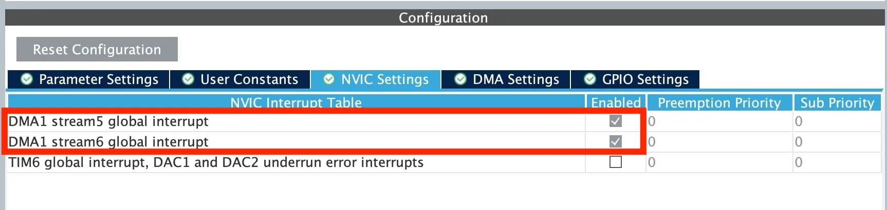 Enable DAC DMA interrupts.
